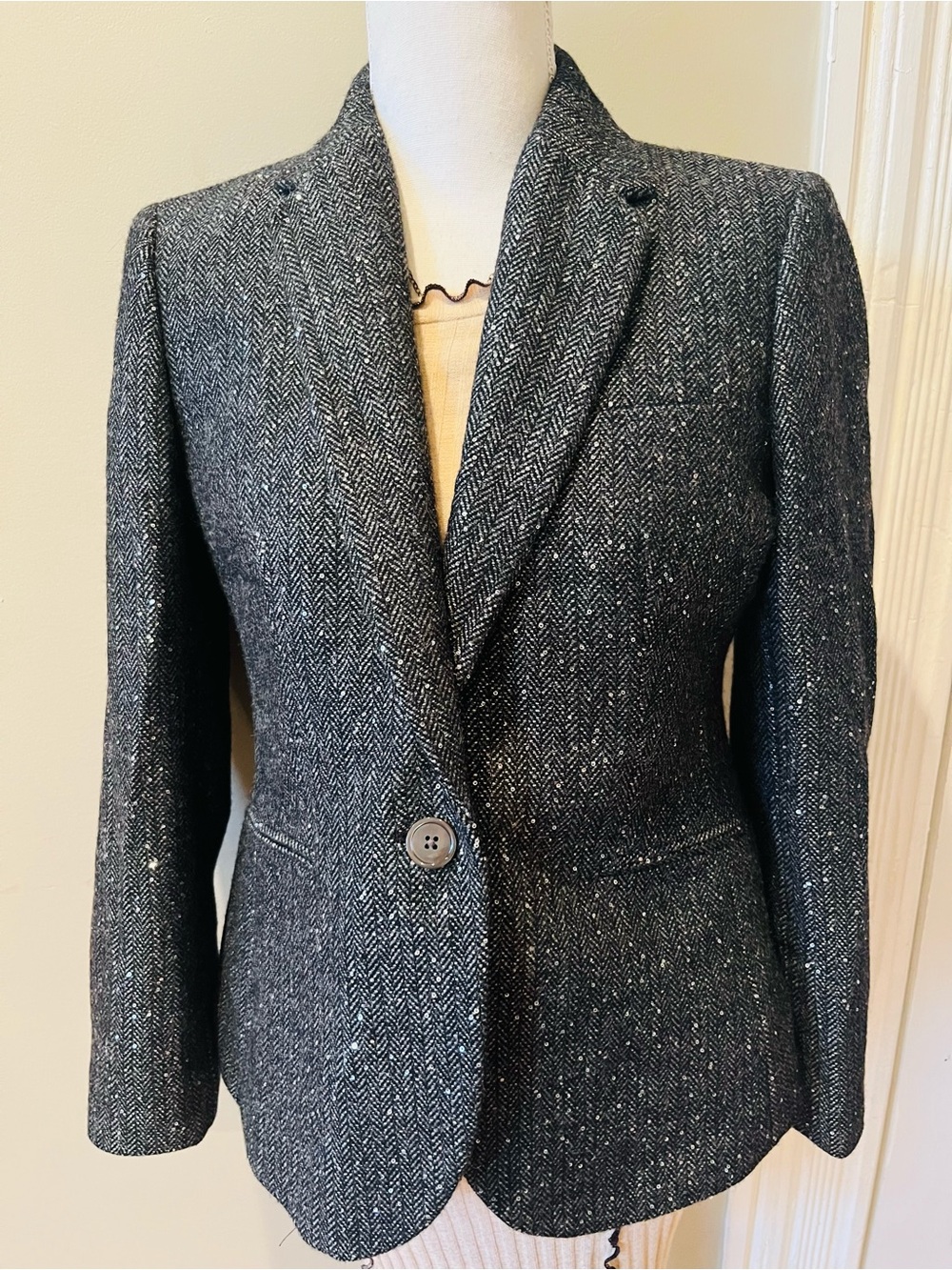 J. Crew Women's Charcoal Herringbone Blazer